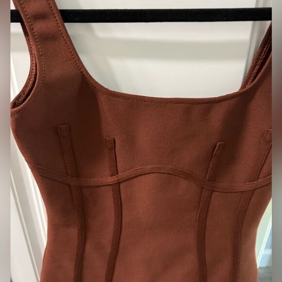 Hot Miami Styles Bandage Mini Dress Women's Brown Fitted Stretch Small Sexy - Picture 2 of 7